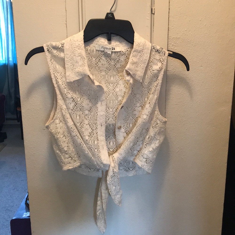 Lacy button up crop top